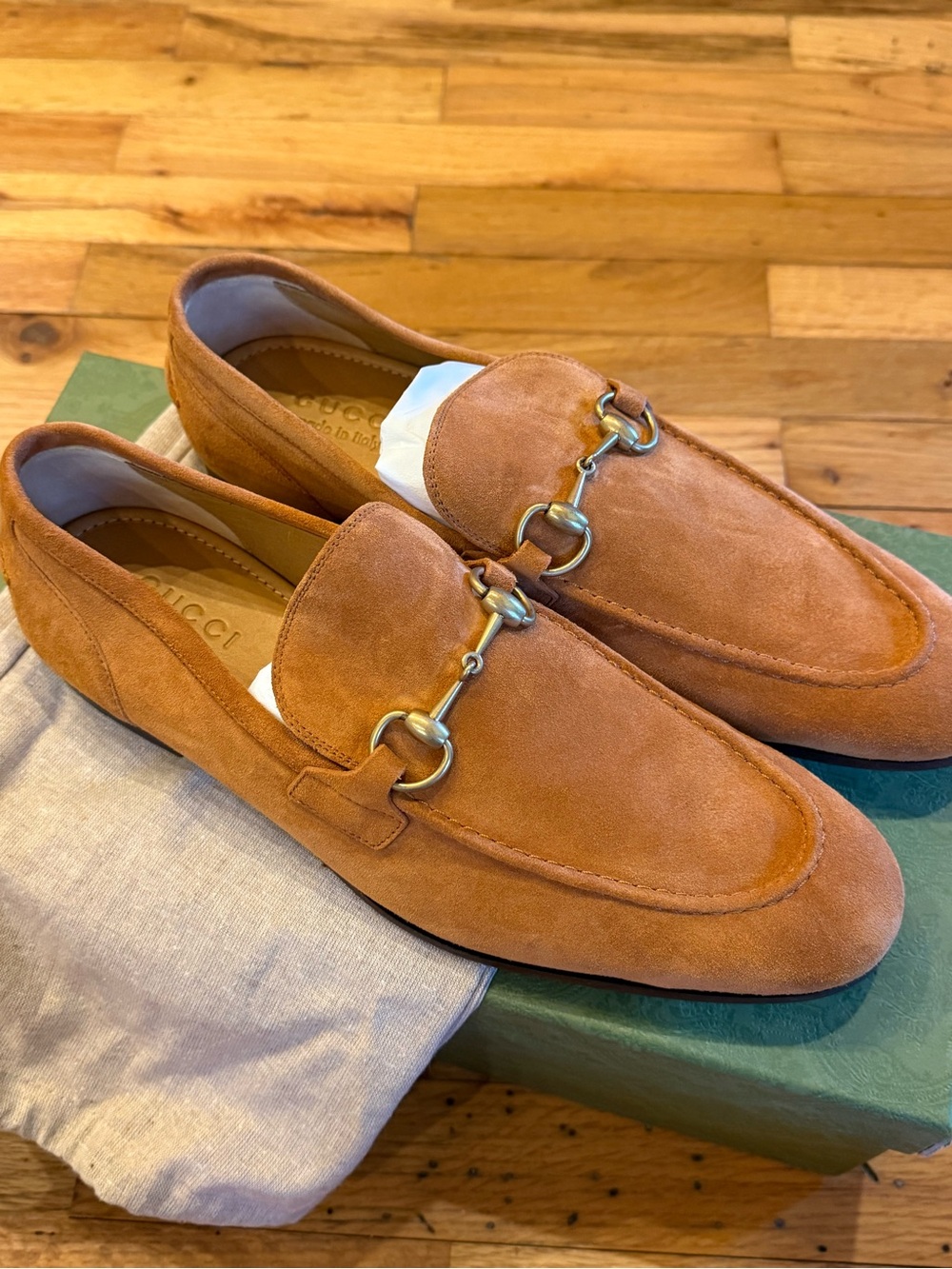Gucci Men’s Suede Horsebit Loafers in Tan